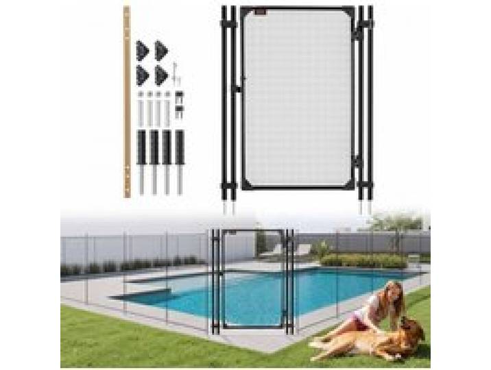 VEVOR Portillon de Barrière Piscine 1,2x0,75 m, Portillon de Sécurité pour Piscine Enterrée et Clôture Extérieure, Kit avec Loquet Métallique et Butée, Maille Teslin PVC 352 g/m², Tube Carré, Noir
