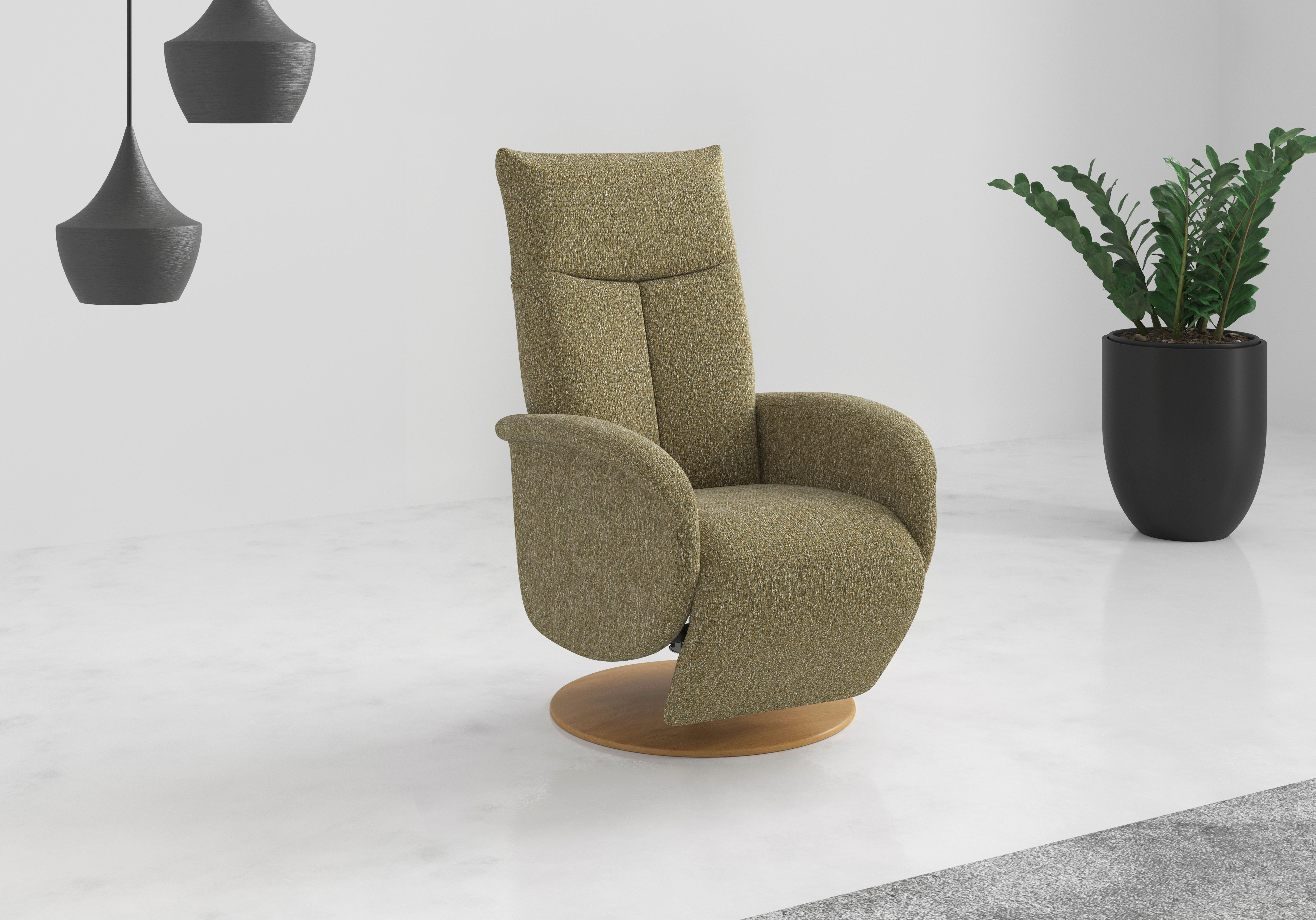 GOODproduct "Grenoble mit Kopfteilverstellung & Drehfunktion, weitere Funktionen" Ergonomie M: elektr. Fussstütze, Rückenlehne & Aufstehhilfe, Akku olive Chenille, Ergonomie M, B/H/T: 75cm x 113cm x 82cm
