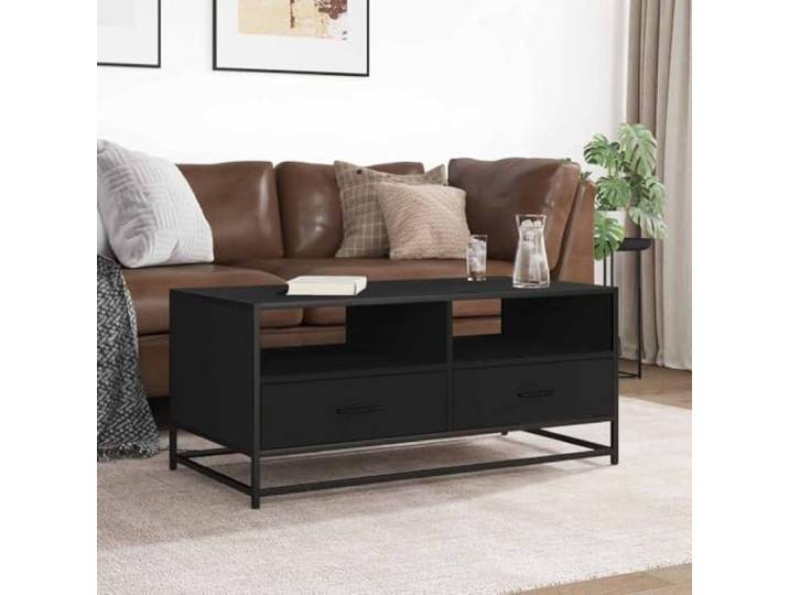 KTHLBRH Beistelltisch Schwarz 100 x 50 x 45 cm Spanplatte Metall Ablage, stabile Struktur, Industriestil, viel Platz für Zeitschriften und Fernbedienung