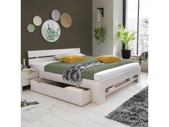 HOMELIV. Bett Valor Komfort Kernbuche Massivholz mit Schubkasten 180x200cm modern,