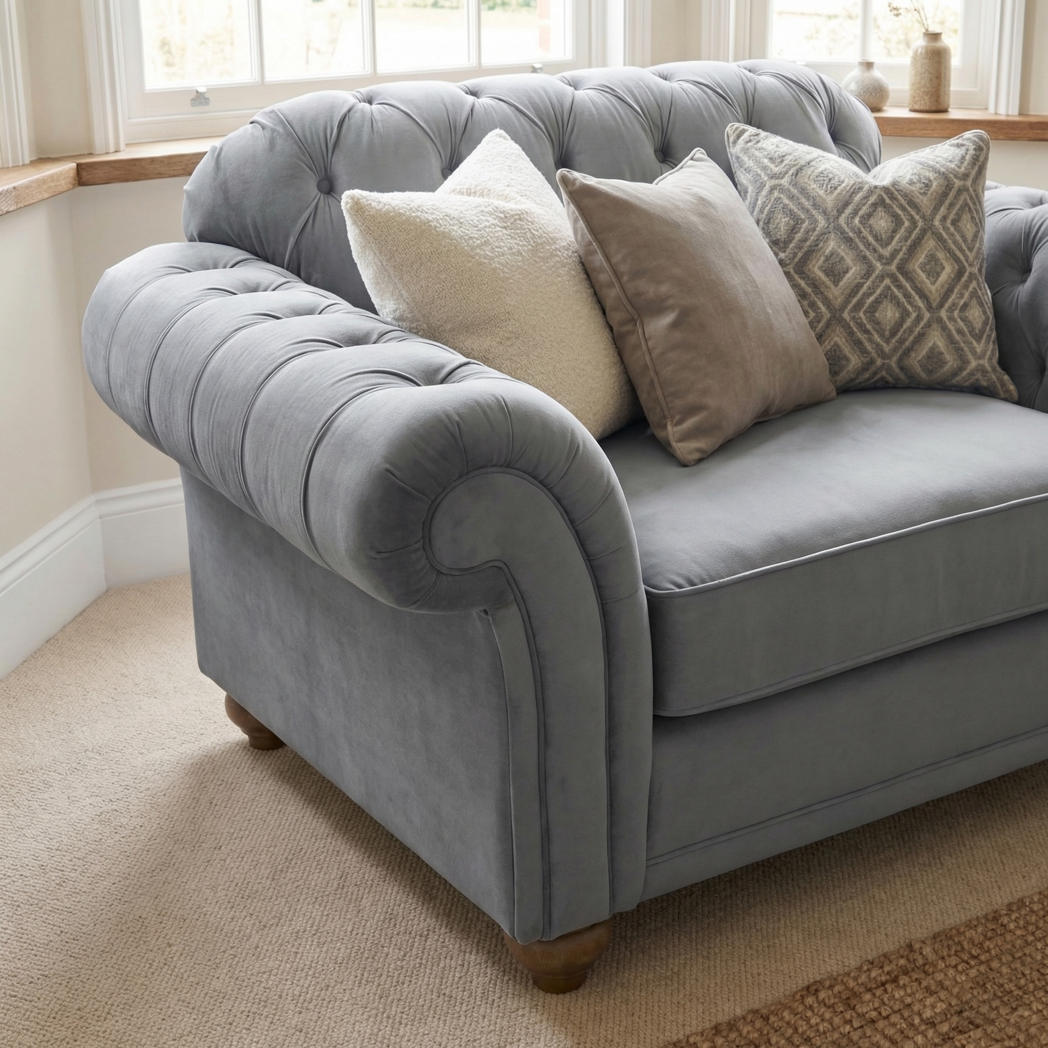 Sofa Style Chesterfield Loveseat in Smoke Grey