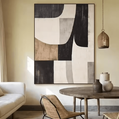 Inspire Curations Large Beige Textured Abstract Canvas Minimalist Neutral Wall Art Decor i 30x40cm