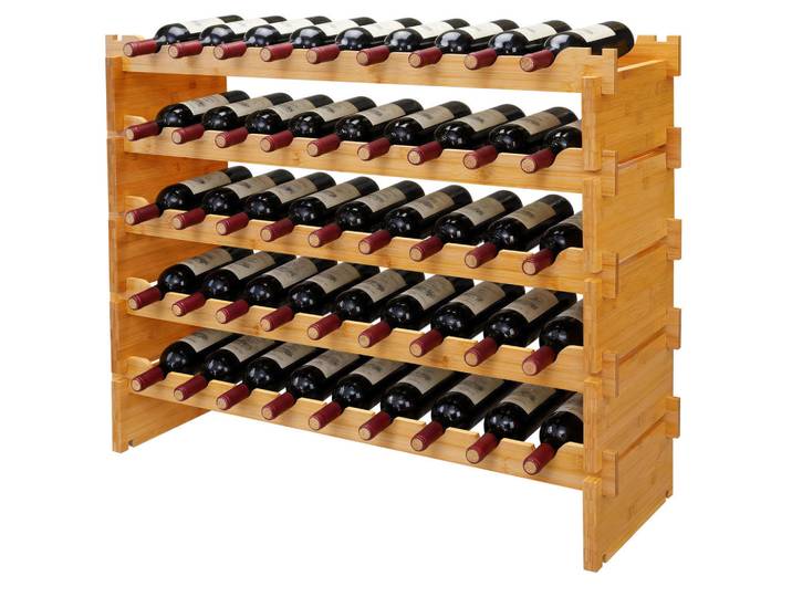 Relaxdays Weinregal Natur Bambus stapelbar 45 Flaschen, Hellbraun, Holz, 85x68x25.5 cm, Wohnzimmer, Regal, Weinregal