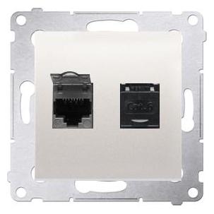 Kontakt Kontaktas su Simonu Lizdas kompiuteriu SIMON54 dvigubą 2xRJ45 kat.6 su kreminės diafragmos D62.01/41 (CAT6) (D62.01/41)