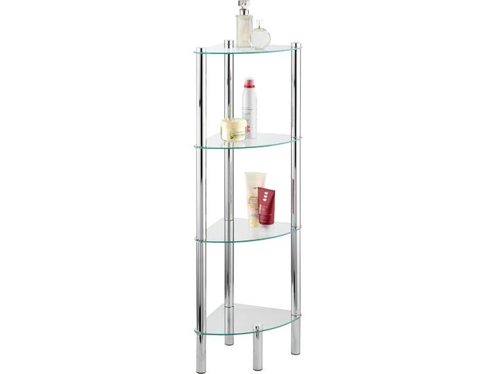 Eckregal WENKO Yago , silber (glänzend, ablagen: transparent), B:30cm H:104cm T:30cm, Edelstahl, Regale, Eckregal, 4 Etagen