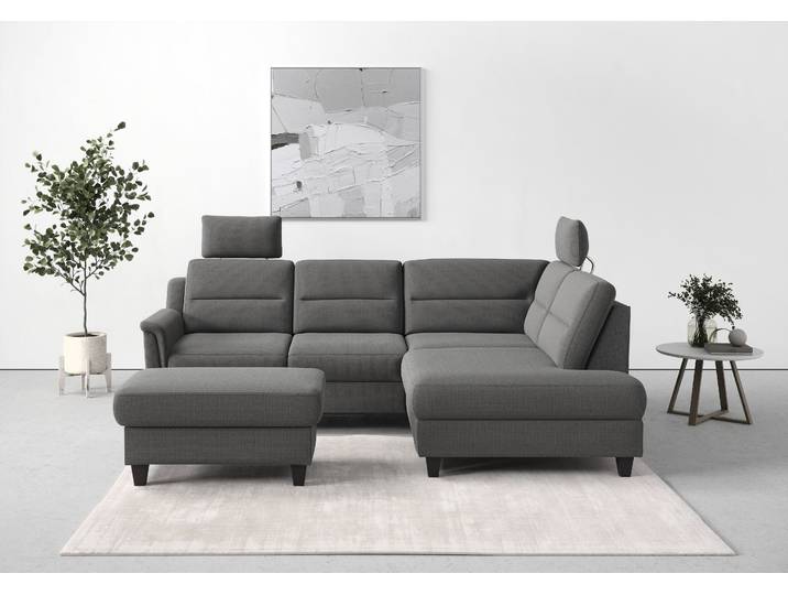 Ecksofa, Luxus-Microfaser, Grau 251×187 cm, Ottomane Rechts, Federkern, Sitzplätze 5, sit&more