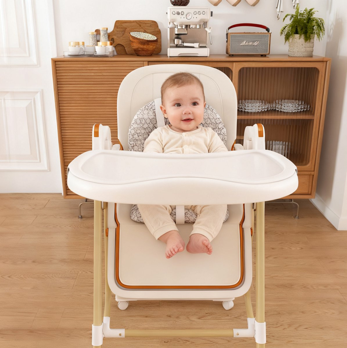MODENUIT Baby Hochstoel 2-in-1 met Wippfunctie en 5-Puntsriem, Wit