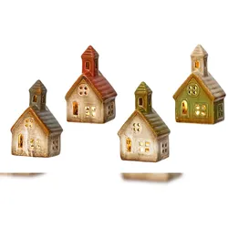 Lumineo 1 LED Lichterhaus 13x7,5cm Steingut Batteriebetrieb Warmweiß Deko Haus beleuchtet Weihnachtsdeko Winterdeko Lichthaus