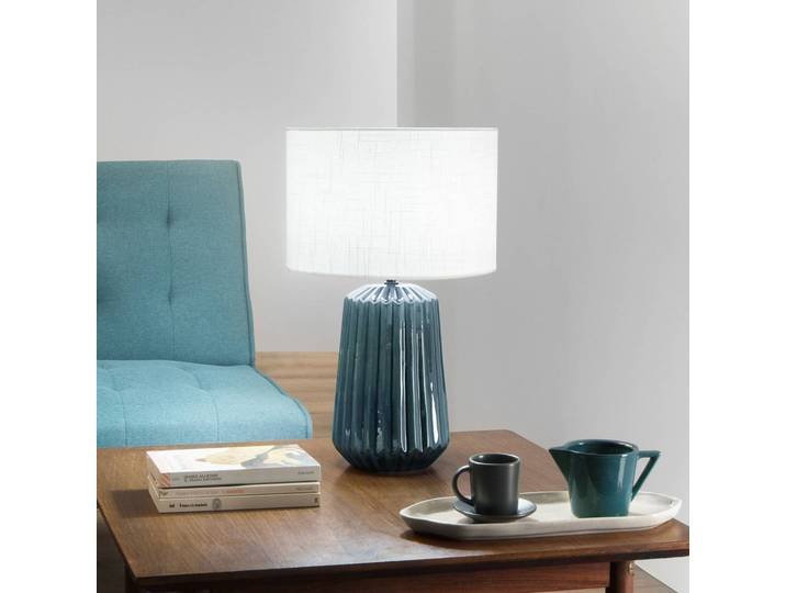 Luce Ambiente Design Tischlampe Kiowa, blau, für Wohn- / Esszimmer, Keramik, Tischlampe