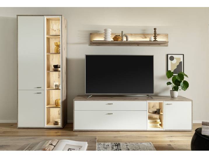 Wohnkombination Santerno 1 , Soft white / Viking Oak , 3-teilig , Komplettset