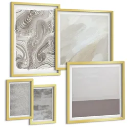 BILDER SET 5er Set - 50x50 cm & 20x30 cm & 40x60 cm Goldrahmen - Industriedesignstrukturen