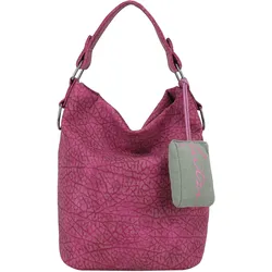 Schultertasche FRITZI AUS PREUSSEN "Ella Hobo", Damen, Gr. B/H/T: 17cm x 37cm x 27cm, pink, Lederimitat, unifarben, Taschen Schultertasche, mit tollem Anhänger und kerniger Materialstruktur