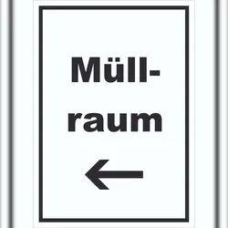 HB-Druck Müllraum Schild mit Text Richtungspfeil links Abfall Mülltrennung hochkant A2 (420x594mm)