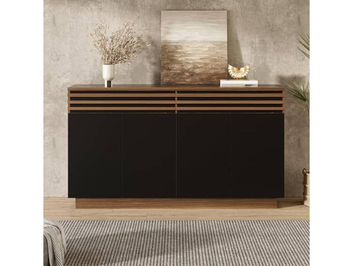 Merax Sideboard 150x40x85 cm, 2 Schubladen & 4 Türen – für Esszimmer/Wohnzimmer, Braun/Schwarz