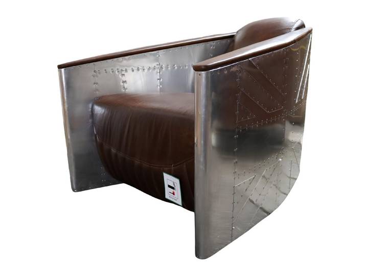 JVmoebel Sessel Vintage Leder Clubsessel im Aviator Flugzeug-Stil mit Metallakzenten (Sessel), Made in Europa