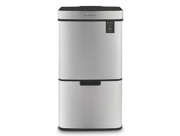 Les Collectors Mülleimer N°1012, 69 L, passend für 30–70-Liter-Säcke, 3 Fächer 47L +11L + 11L, Küchen-Tretabfalleimer Automatische Obenöffnung, Infrarot-Erkennungssystem, Geräuschloses Schließen