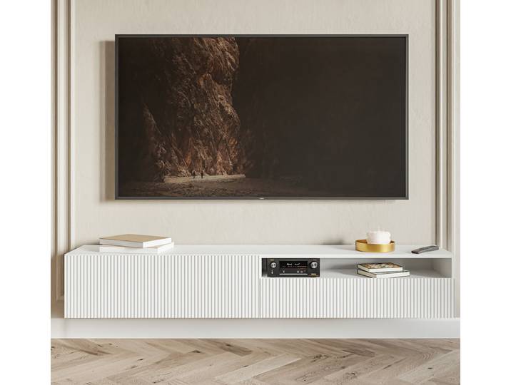 Hänge-Lowboard Veldio mit Gerätefach Front: MDF Mitteldichte Holzfaserplatte , beschichtet Korpus: Spanplatte, beschichtet Weiß/Weiß 175 x 29 x