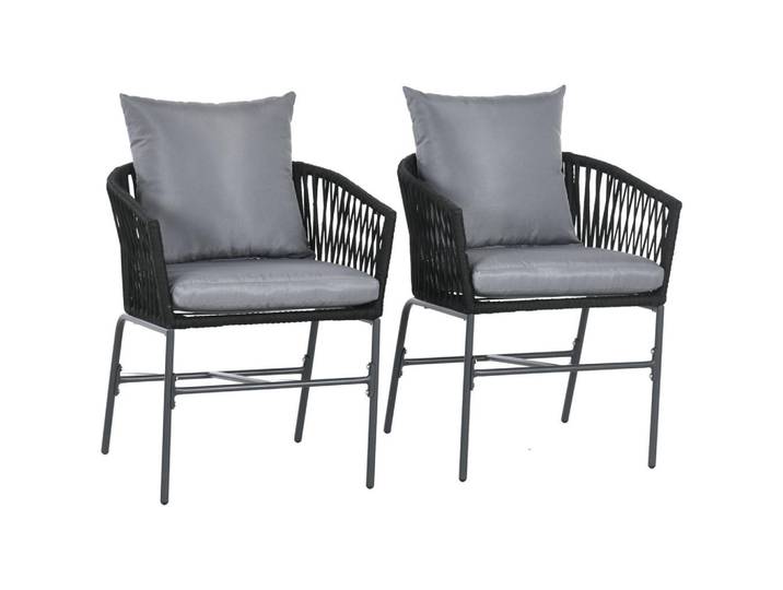 Outsunny Gartenstühle 2er-Set, Stahl, Polyester, Schwarz, Metall, 60x71x57 cm, Gartenmöbel, Gartensessel, Gartenstühle