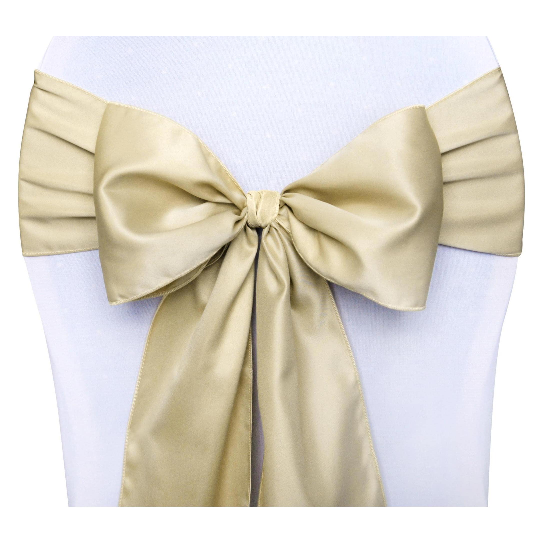 Partydeco Partyaccessoire Stuhlschleife Satin 15 x 275 cm, Weiss/Gold (10 Stk.) (SZR-019J-KARTON)