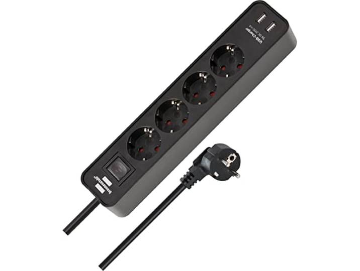 Brennenstuhl Ecolor stekkerdoos 4-voudig met USB-laader (stekkerdoos met 2x USB-laadcontactdoos, schakelaar en 1,5m kabel) zwart