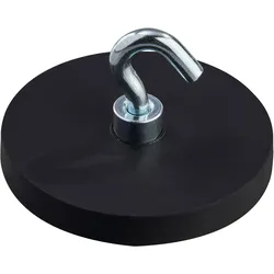 Gummierte Magnete mit Haken 43 mm | schwarz, Neodym, Gummi, Stahl