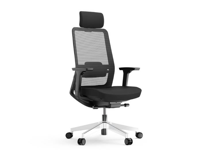 Ergonomischer Bürostuhl mit Kopfstütze und Netzrücken, Schwarz - Yaasa Chair Pro