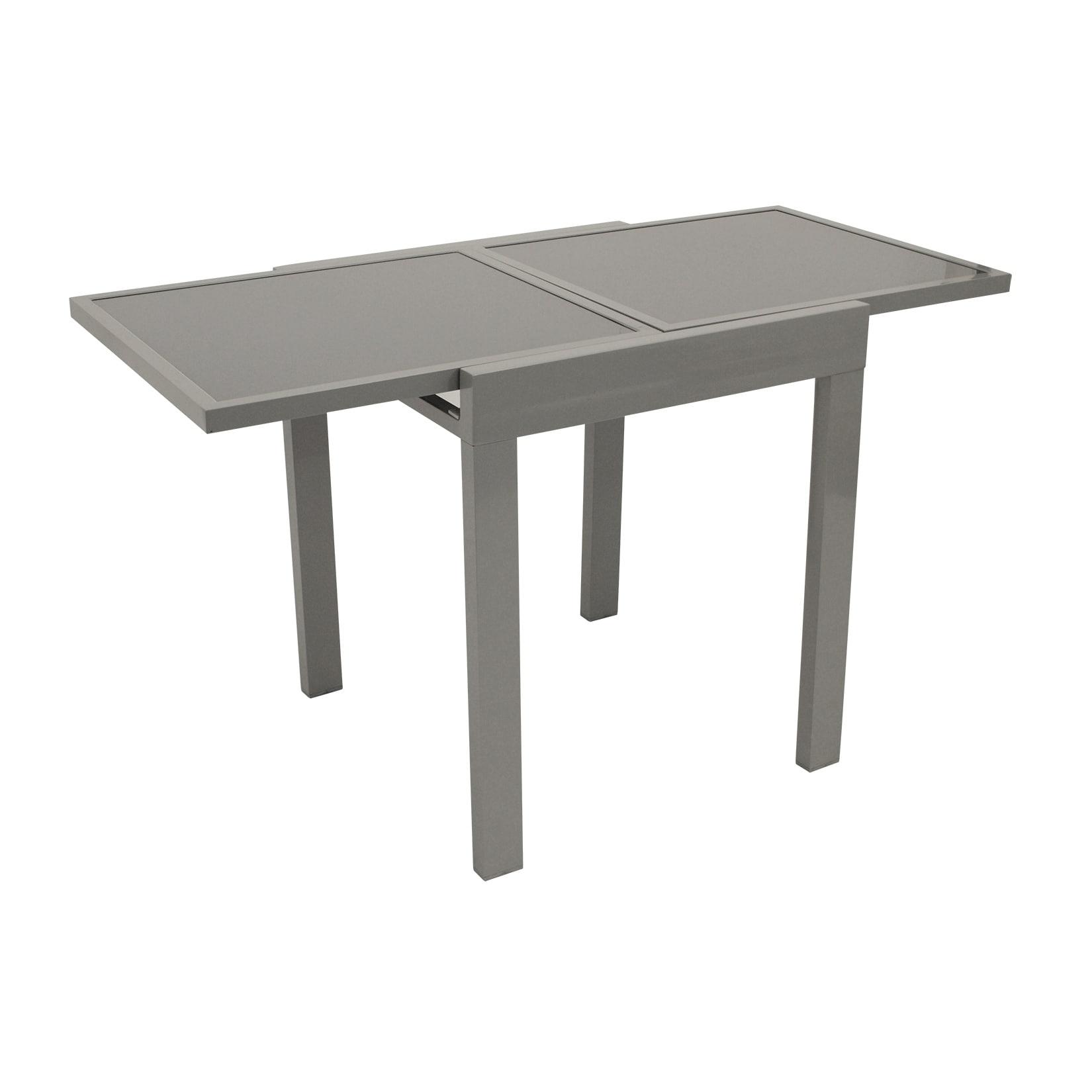 Balkon-Ausziehtisch AMALFI 65/130x65cm, Aluminium silbergrau + Glas grau