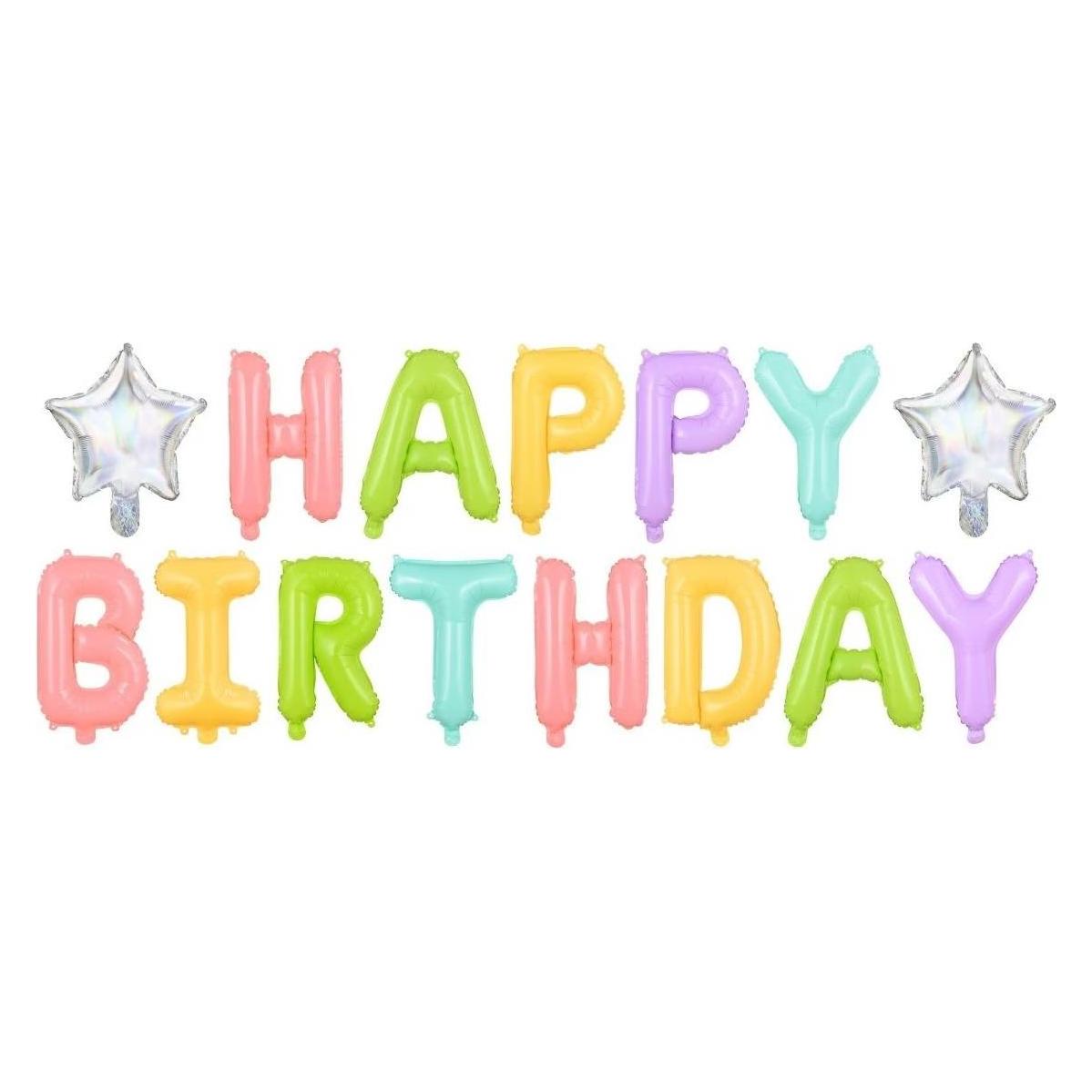 Partydeco Luftballon-Set Happy Birthday Mehrfarbig (35cm) (15x) (FB81)