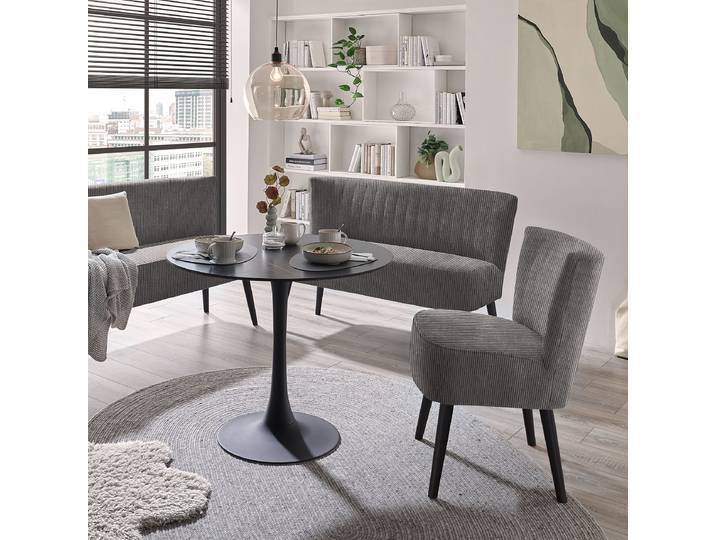 Banc capitonné Willunga 142cm Gris Velours côtelé Zuri: Gris Noir