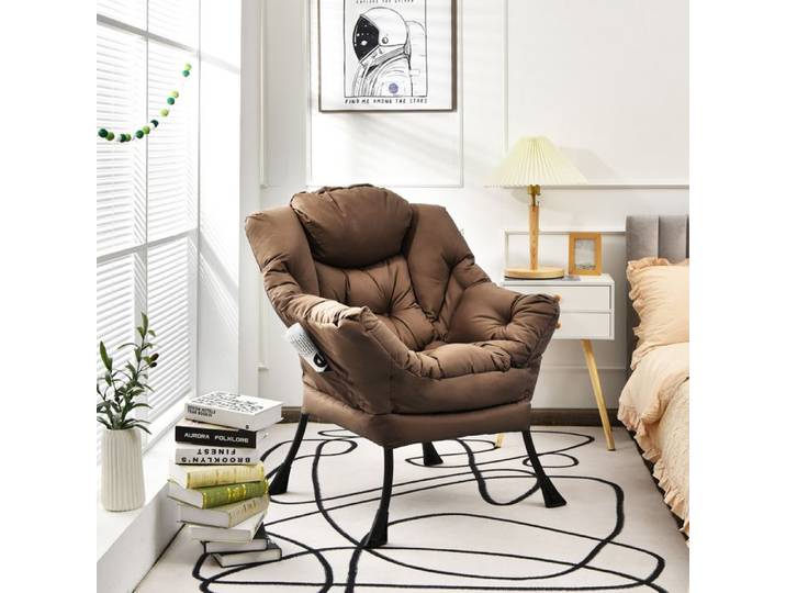 GIANTEX Fauteuil Relax avec Repose-tête Poche Latérale Chaise Rembourrée Moderne pour Salon Bureau Chambre Charge 114kg Café