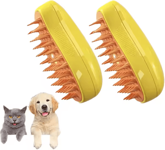 Inspire Curations SteamGlow 3 in 1 Electric Pet Grooming & Massage Brush 2pcs Yellow