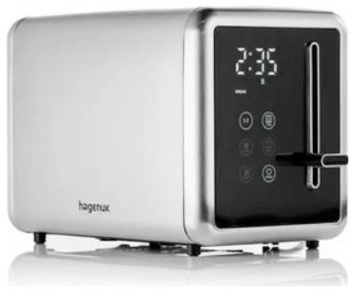 Hagenuk ETO-900.1.5D Toaster digitaler Timer, mit Display, Kontrollleuchte, mit Brötchenaufsatz, Toastfunktion Edelstahl