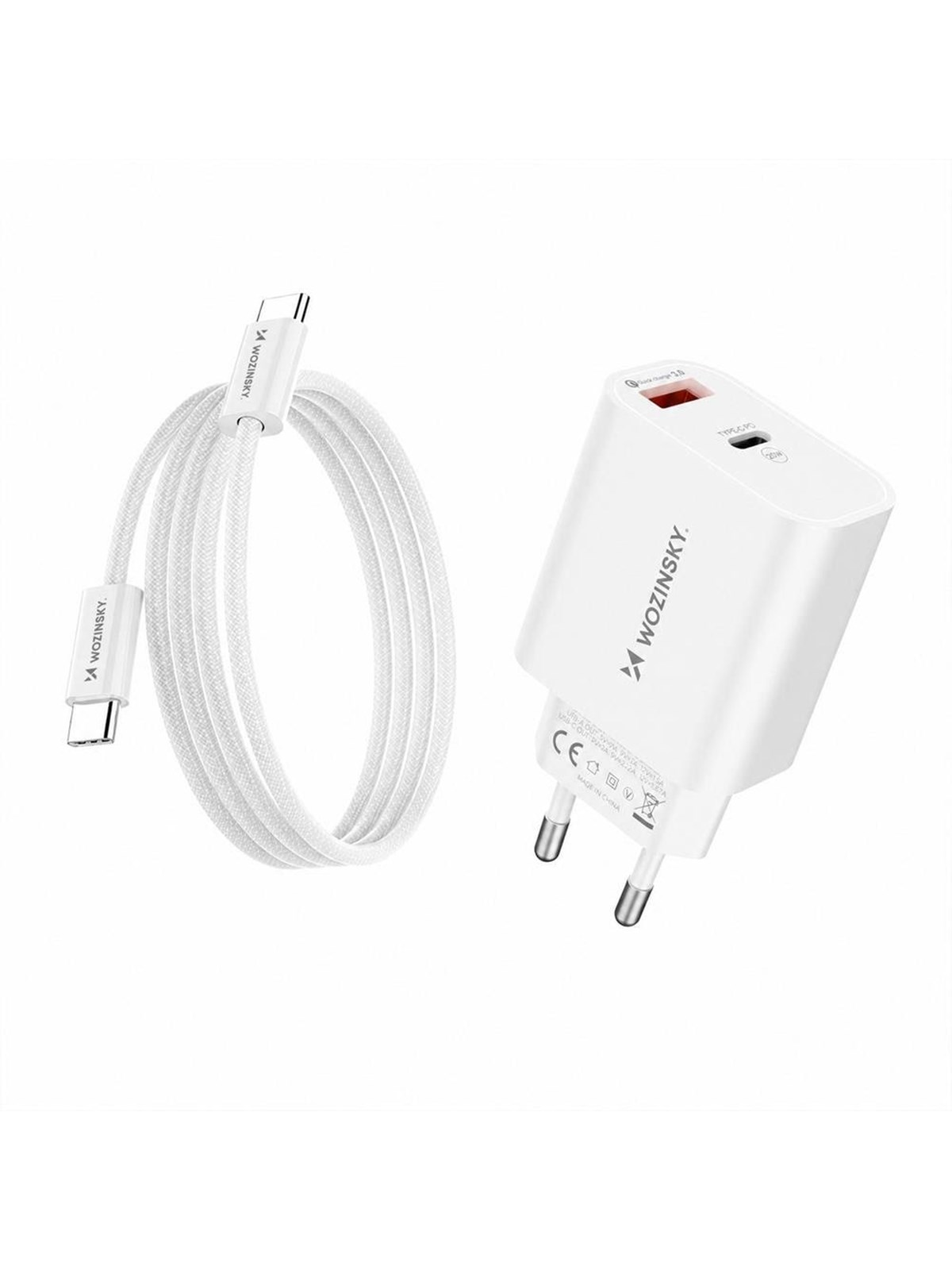 Wozinsky WLS-20W - 20W USB-A & USB-C Wall Charger (Incl. 1m USB-C to USB-C Cable) - White