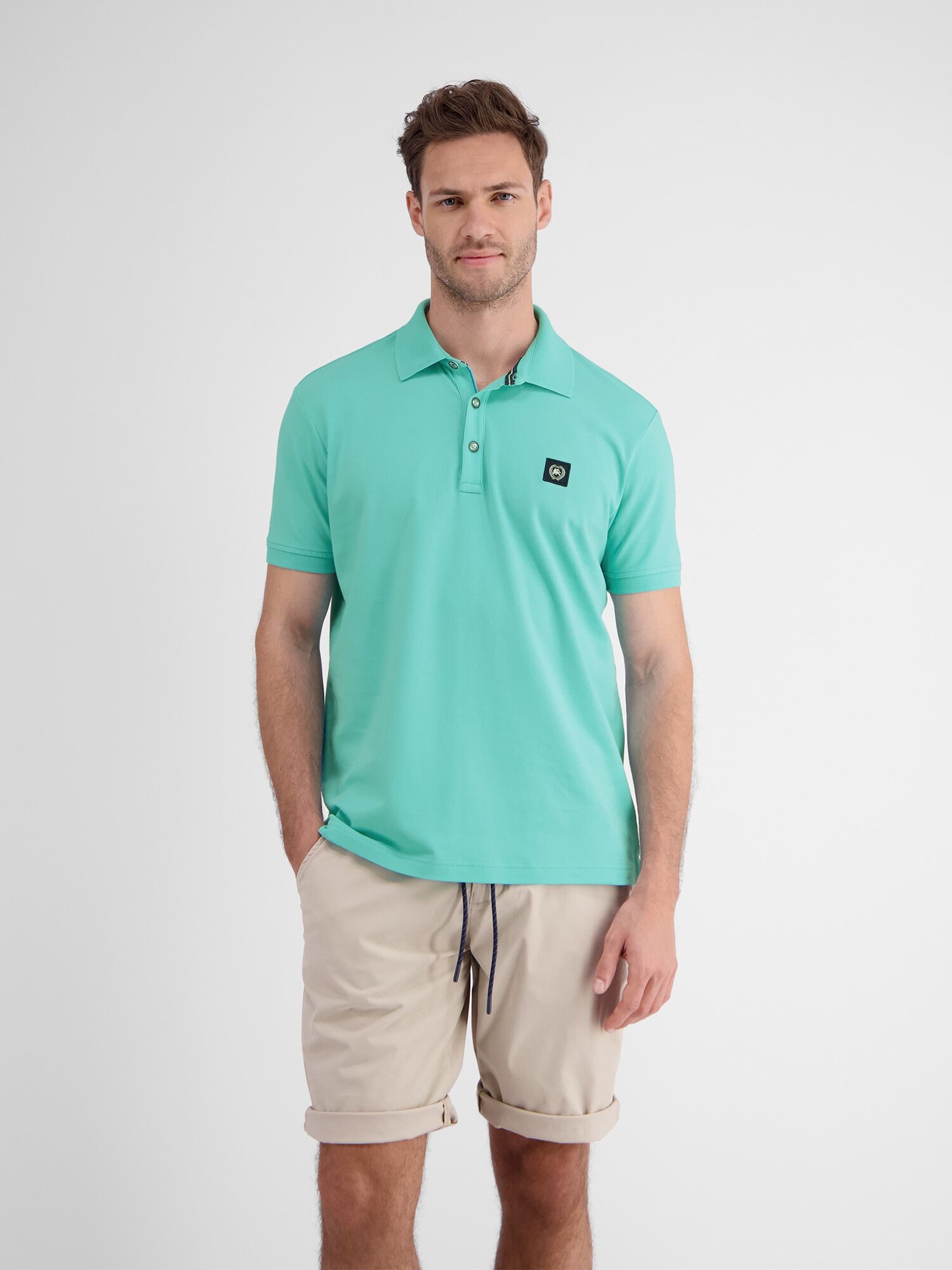 Poloshirt LERROS "Herren Poloshirt mit Stretchanteil, unifarben", Herren, Gr. S, blau (iced mint), 97% Baumwolle, 3% Elasthan, ohne Ausschnitt, Shirts Poloshirt iced mint S