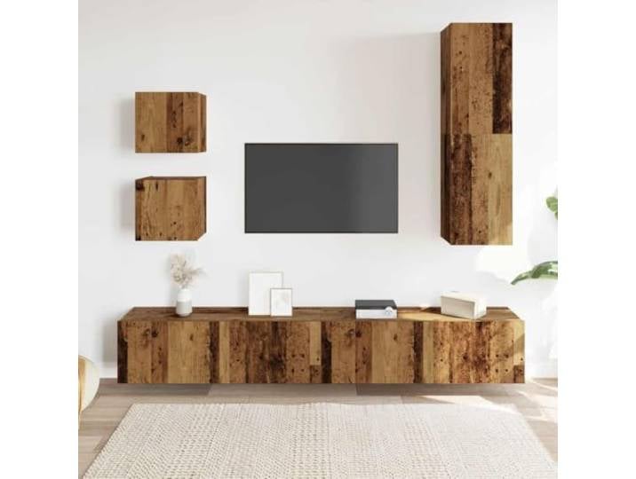 GKHPYURE TV-Möbel-Set, 5-teilig, antikes Holz, Spanplatte Wandmontage, großer Stauraum, robuste Platte, 30,5 x 30 x 30 cm, 100 x 30 x 30 cm