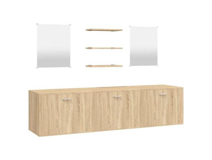 LMTYOENFG 6-tlg Badmöbel-Set Wandmontage Unterschrank Eichen-Optik Sechsteilige Badezimmer Kombination aus Holzwerkstoff mit Unterschrank 180 cm, 3 Wandregalen und 2 Wandspiegeln.