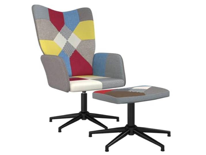 Relaxsessel mit Hocker Patchwork Stoff Helles Patchwork-Design,360-Grad-Schwenkfunktion,Stahlgestell,weicher Stoffbezug,max. 110 kg pro Sitzplatz