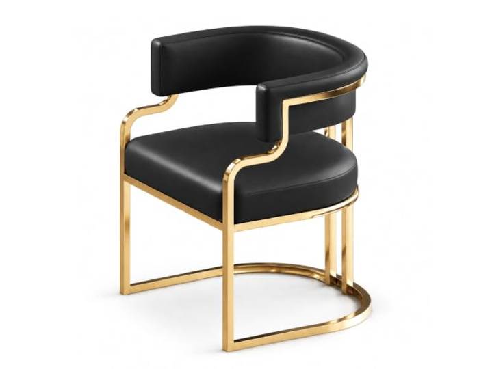 JS Ellie Esszimmerstuhl Kunstleder mit Armlehnen, Metallgestell in Gold Gebogene Lehne, Polstersitz, Pflegeleichter Bezug für Esszimmer, Büros und Empfangsräume(Black,set of 1)