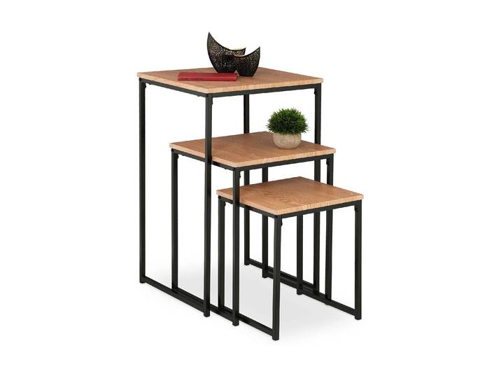 Beistelltisch RELAXDAYS 3er Set , braun (hellbraun, schwarz), Tische, Beistelltisch