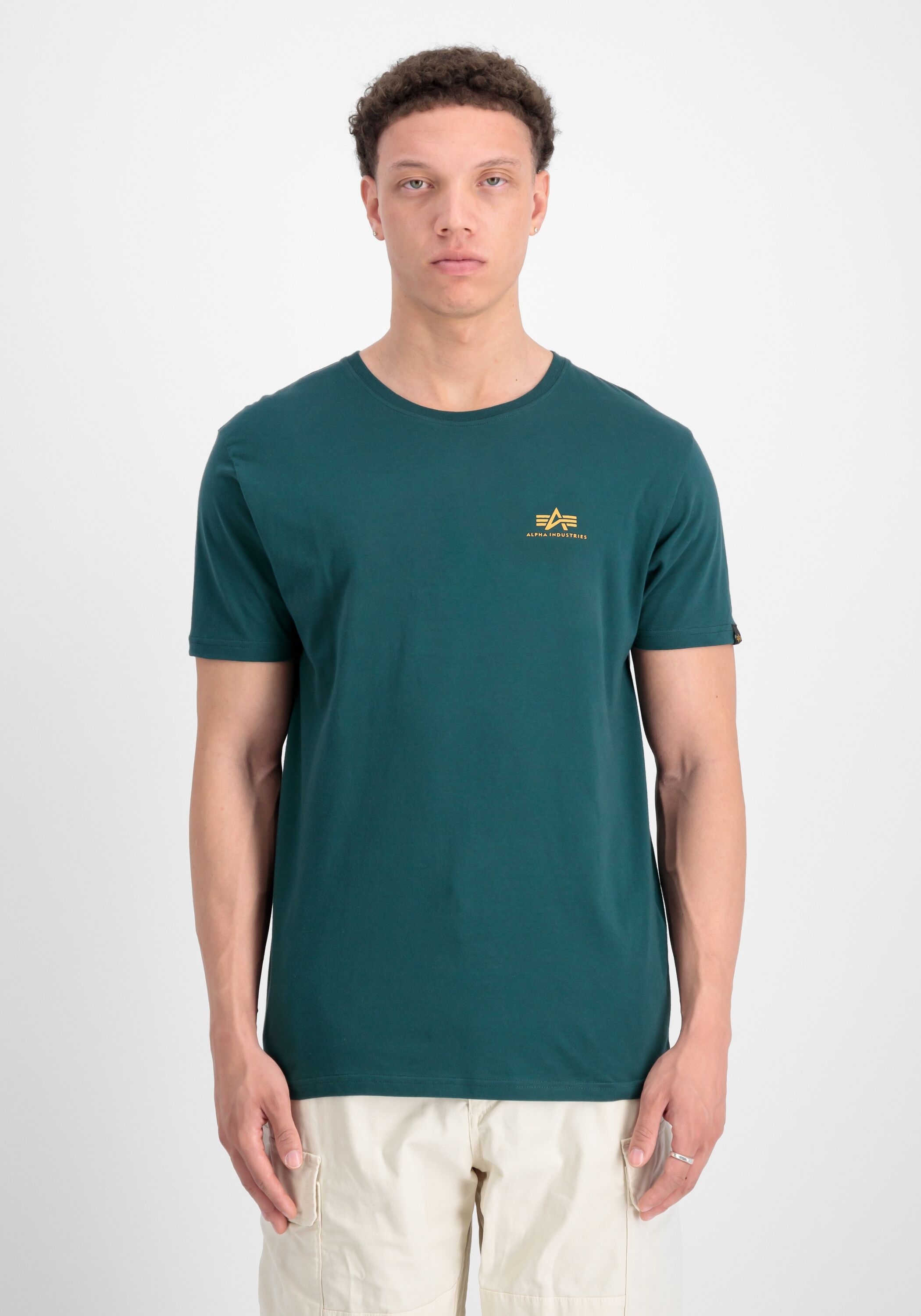 T-Shirt ALPHA INDUSTRIES "Basic SL T-Shirt", Herren, Gr. M, grün (force grün), Obermaterial: 100% Baumwolle, Shirts T-Shirt force grün M