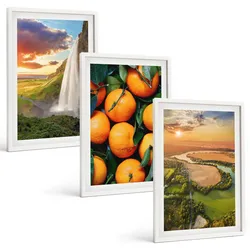 BILDER SET 3er Set - 40x60 cm Weißer Rahmen - Orange Mountain Wasserfall