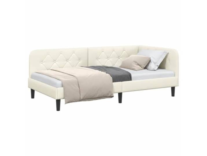 KTHLBRH Eck-Bettrahmen, Samt, Creme, 100 x 200 cm Wendbare Armlehne, platzsparendes Design, umwandelbares Schlafsofa, Rahmen aus Holz
