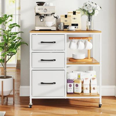 Lirago 3 Drawer Mobile File Cabinet with Charging Station Rolling Printer Stand with Open Storage Shelves