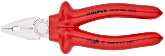 KNIPEX Pince universelle, chromée isolée suivant VDE 200 mm (03 07 200)