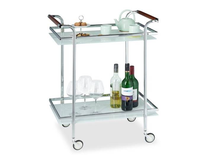 Relaxdays Desserte de Cuisine verre opale 2 étages Table Roulante Chariot de Service roulettes 85x66x43 cm argent