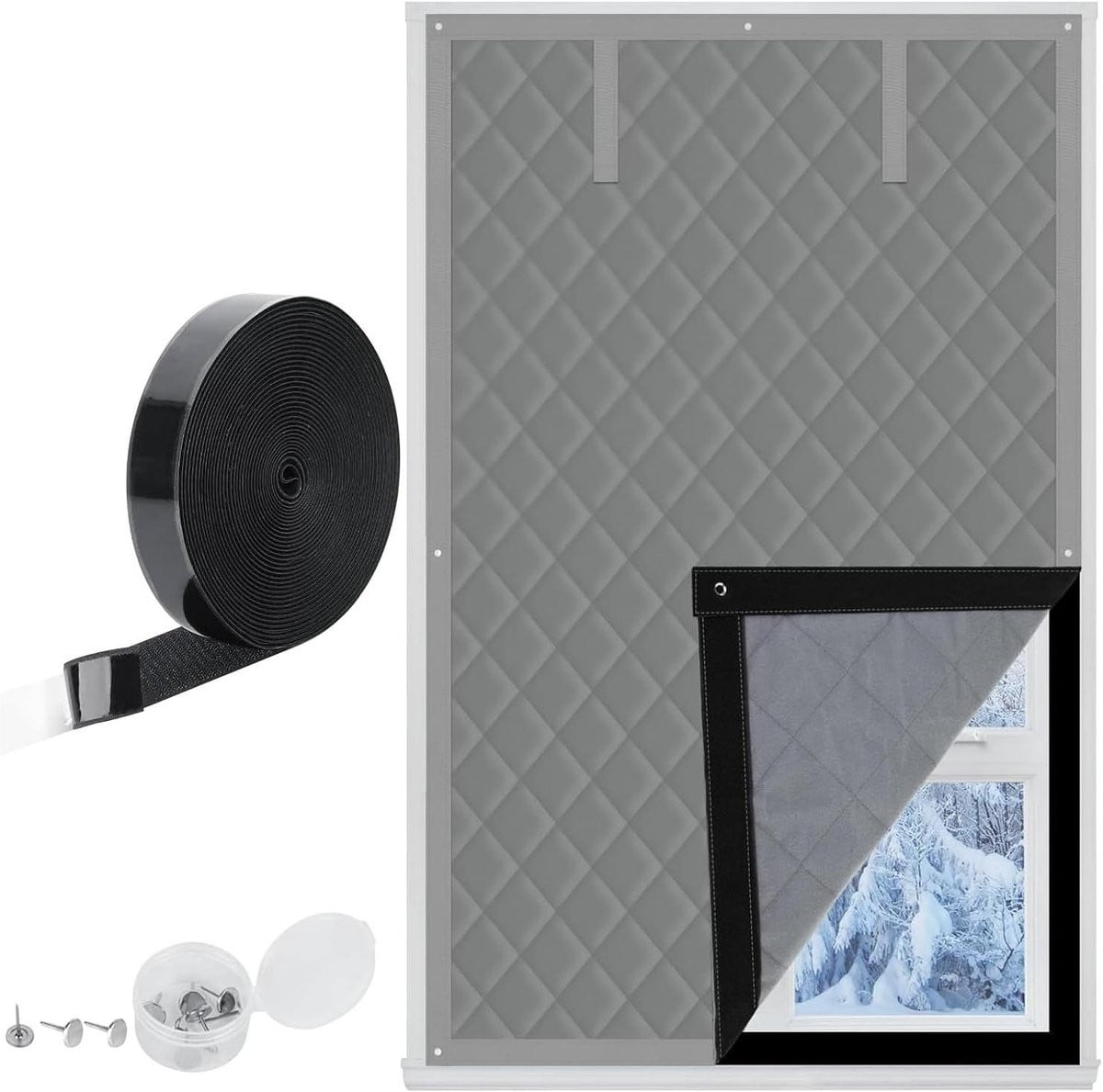 Grijs isolatiegordijn voor koudebescherming en geluiddemping, 90 x 210 cm