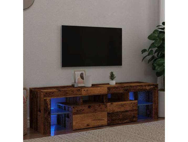 Meuble TV avec lumières LED vieux bois bois d'ingénierie support TV meuble multimédia console TV meuble hifi 856303
