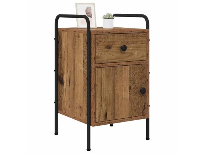 PUGYNBK Nachttisch, 2 Stück, Altholz, 35 x 36,5 x 61 cm Robuster Stahlrahmen, Schublade und Schrank, wendbare Tür, verstellbare Beine