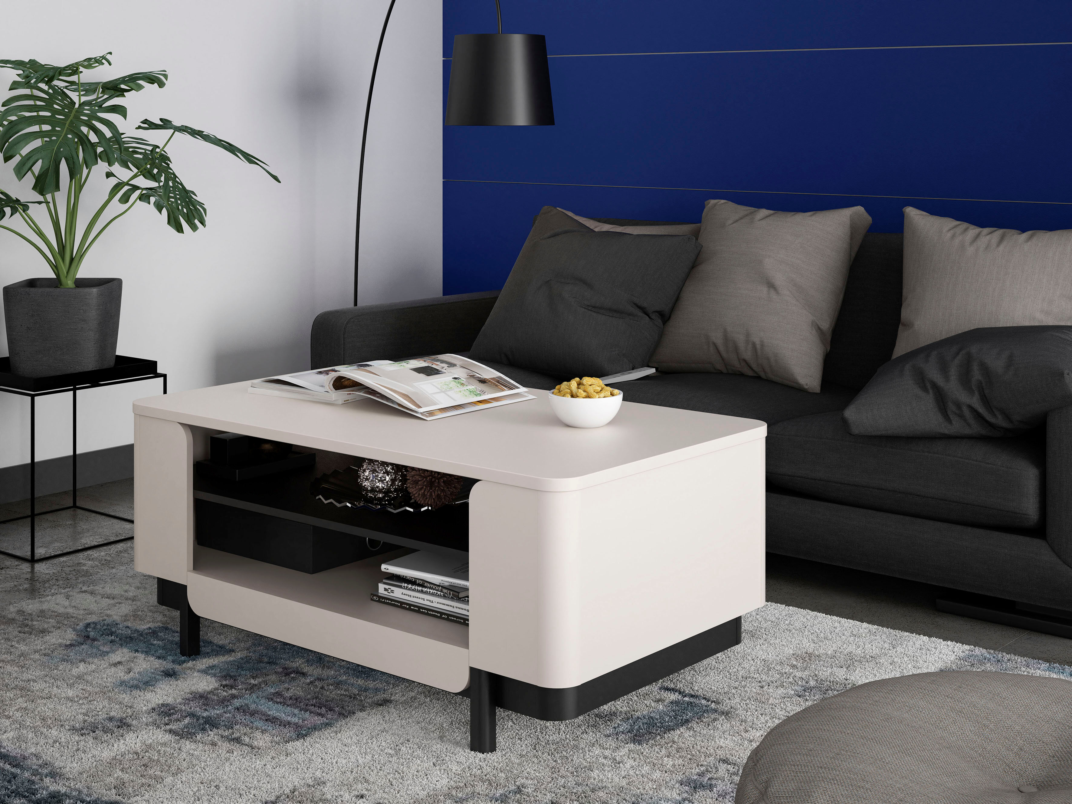 Couchtisch FORTE "VODOL", beige (kashmir beige, schwarz, kashmire beige, kashmir beige), B:115cm H:49,4cm T:65,4cm, Tische, Couchtisch, Couchtisch, Ablageboden, 2 offen Fächer kashmir beige, schwarz, kashmire beige, kashmir beige B/H/T: 115cm x 49,4cm x 6