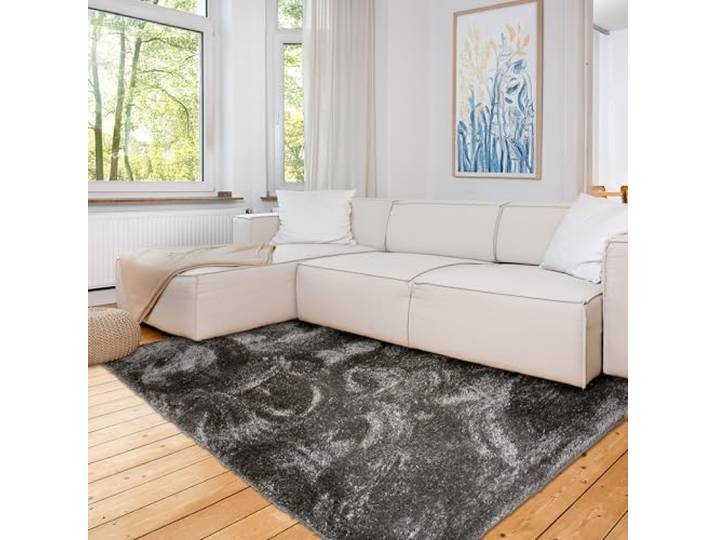 Astra Hochwertiger Teppich Wohnzimmer, Schlafzimmer - Kuscheliger Hochflorteppich weich - Sehr weicher Bodenbelag für Innen - Teppich Grau, 160x230 cm